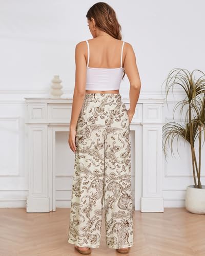Bsubseach 2025 Womens Beach Wide Leg Pants Summer Floral Elastic Waist Pant Palazzo Dressy Boho Flowy with Pockets4