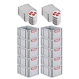 PROREGAL SuperSparSet 10x Eurobox NextGen Color mit Auflagedeckel & Schiebeschnappverschlüsse, HxBxT 22x30x40cm, 20L, Griffe rot geschlossen, Glatter Boden, Eurobehälter Transportbox Transportbehälter