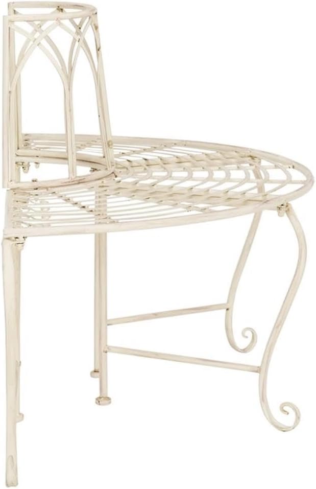 Pemberly Row 50" Iron Metal Half-Circle Outdoor Tree Bench, Antique White Finish, Powder-Coated Weather-Resistant Design, Vintage Whimsical Style, Perfect Seating for Garden, Yard, Estate Grounds