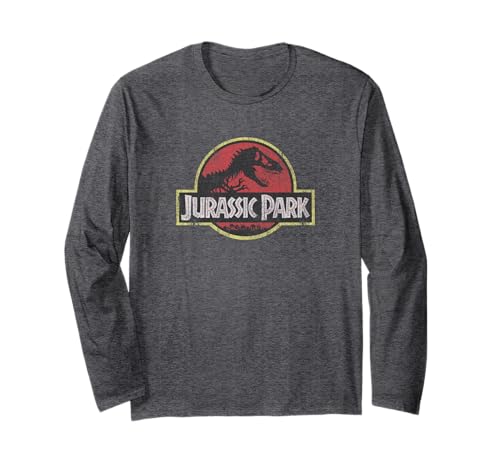 Image of Jurassic Park Classic Retro Red Distressed Logo Long Sleeve T-Shirt