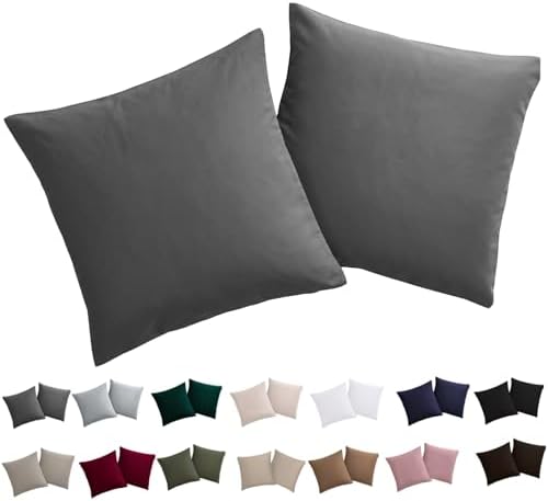 Soifox Kissenbezug 50x50 2er Set - Kopfkissenbezug 50 x 50 Anthrazit 100% Mikrofaser bügelfrei & knitterfrei mit Reißverschluss