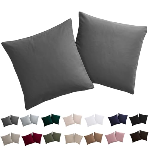 Soifox Kissenbezug 80x80 2er Set - Kopfkissenbezug 80 x 80 Anthrazit 100%...