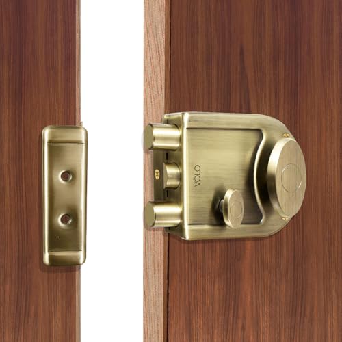 Image of VOLO Heavy Duty Tri-Bolt Rim Lock - Secure Dead Lock with Keys for Main Door, Single & Double Doors, Left & Right-Handed Use - Ideal for Home & Office (Pack of 1) (MT-02 (Antique))