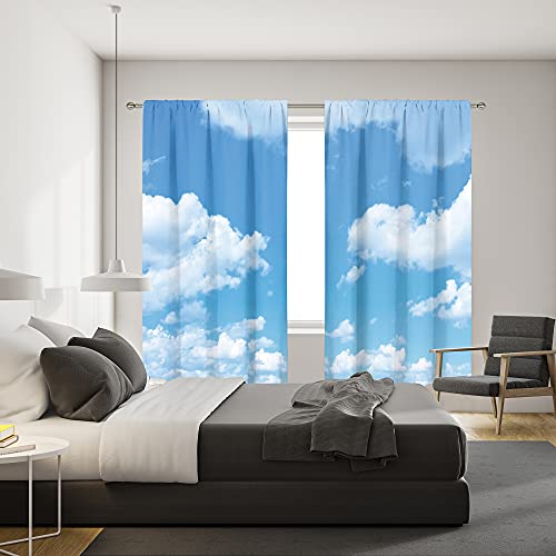 Meshelly Light Blue White Cloud Curtains 42W X 63H Inch Rod Pocket Baby Blue Sky Bedroom Decor Kids Boys Girls Nursery Playroom Curtains Natural Landscape Scenery Living Room Window Drapes 2 Panels #TOP3