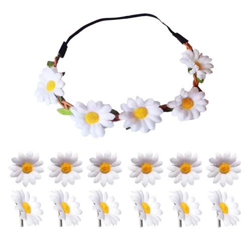 GWAWG Fita de flores com 12 clipes de cabelo, com elástico, acessórios para o cabelo, para casamentos, viagens, carnaval