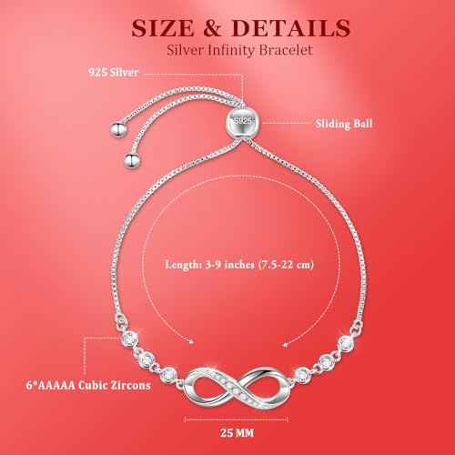 J.Fée Infinity Bracelet for Women Sterling Silver Bracelets for Women,Bracelets for Womens Silver Jewellery for Women,Adjustable Ladies Bracelets Friendship Bracelet Ladies Birthday Gifts for Women - Image 3