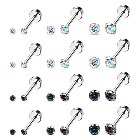 Juego de 12 pendientes de acero inoxidable con circonitas cúbicas Cover
