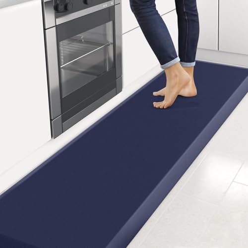 Image of 4 /5 Inch Thick Kitchen Mats for Floor, StepRite Kitchen Rug for Standing Desk, Non-Slip, Thicker, Stain & Water Resistant, Comfort Anti Fatigue Floor Mat for Home, Kitchen, Office - Blue,108 * 30''
