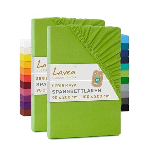 Lavea 2er Set Spannbettlaken, Doppelpack Spannbetttuch, Serie Maya, 90x200cm | 100x200cm, Apfelgrün, 100% Baumwolle, hochwertige Verarbeitung, mit Gummizug