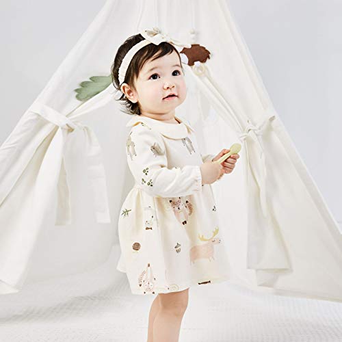 Pureborn Baby Toddler Girl Dress Infant Long Sleeve Peter-Pan Collar Spring Fall Cotton Playwear Dresses Beige 18-24 Months #TOP1