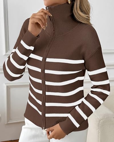 Bsubseach Striped Cropped Cardigan Sweater for Women Zip Up Lightweight Jacket Trendy Fall Outfits Spring Clothes Sweatshirts2