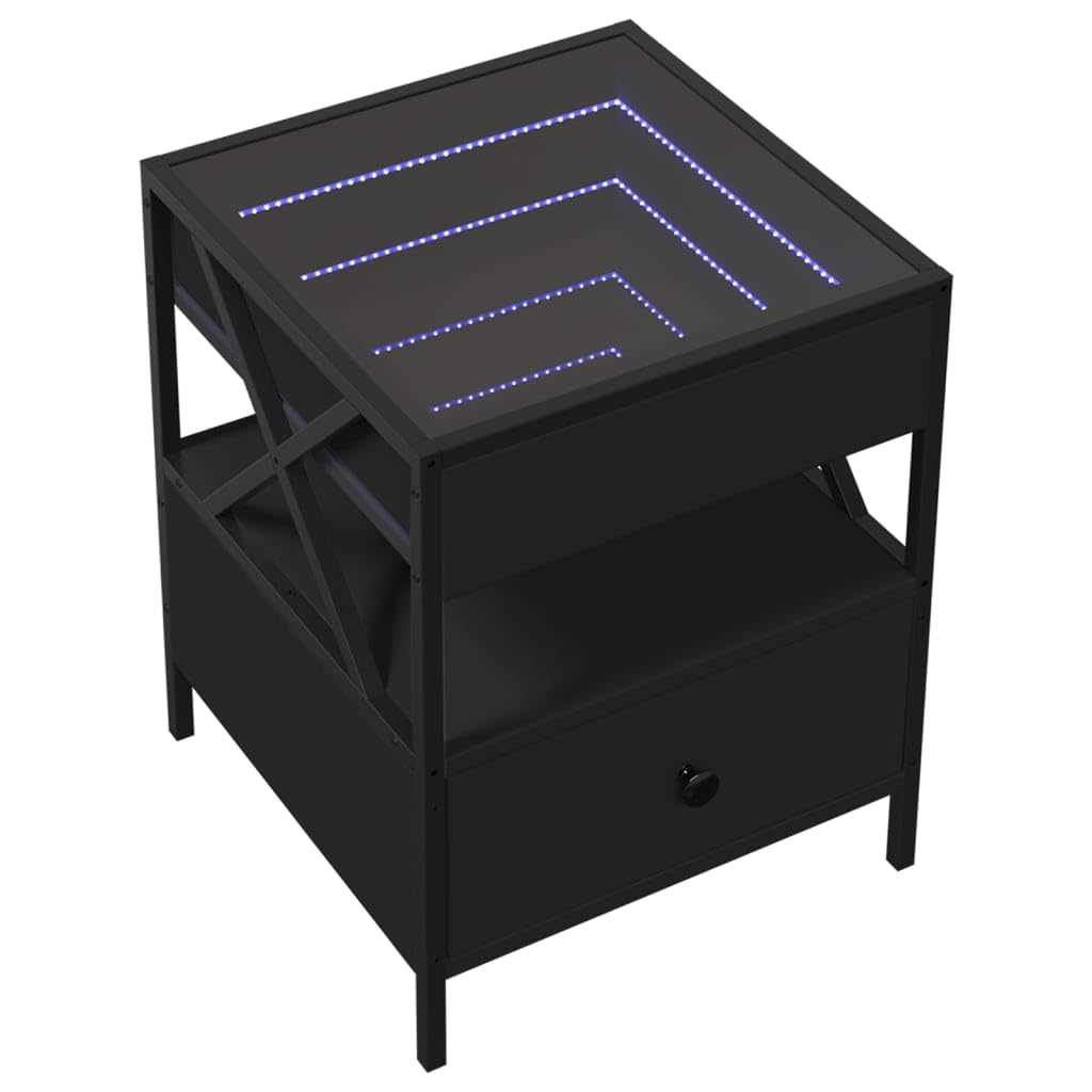 vidaXL Table de Chevet avec LED Infini Noir 40x40x51 cm