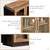 AMERLIFE Sideboard Buffet Cabinet, Mixed Color Accent Cabinet with LED Lights, Modern Glass Doors Storage Cabinets with Adjustable Shelf, Console Table for Dining, Living Room, Barnwood&Brown