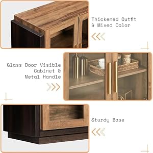 AMERLIFE Sideboard Buffet Cabinet, Mixed Color Accent Cabinet with LED Lights, Modern Glass Doors Storage Cabinet with Adjustable Shelf, Console Table for Dining, Living Room, Barnwood and Brown AMERLIFE Sideboard Buffet Cabinet Mixed Color Accent Cabinet with LED Lights Modern Glass Doors Storage Cabinet with Adjustable Shelf Console Table for Dining Living Room Barnwood and Brown