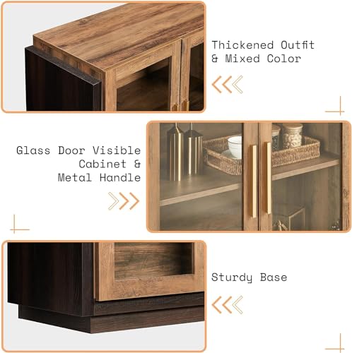 AMERLIFE-Sideboard-Buffet-Cabinet-Mixed-Color-Accent-Cabinet-with-LED-Lights-Modern-Glass-Doors-Storage-Cabinet-with-Adjustable-Shelf-Console-Table-for-Dining-Living-Room-Barnwood-and-Brown AMERLIFE Sideboard Buffet Cabinet Mixed Color Accent Cabinet with LED Lights Modern Glass Doors Storage Cabinet with Adjustable Shelf Console Table for Dining Living Room Barnwood and Brown