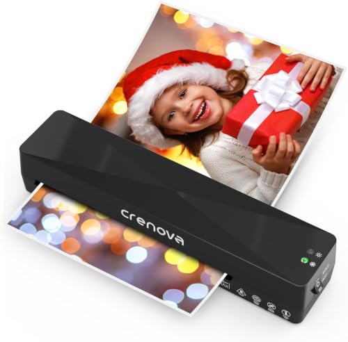 Crenova A4 Laminator Machine Hot & Cold Thermal Laminator with ABS Anti-Jam 90s Warm Up Bubble & Wrinkle Free 10 Laminating Pouches Home School Office Use (Black)