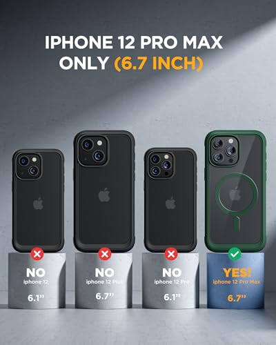 Image of Miracase Magnetic for iPhone 12 Pro Max Case [Compatible with MagSafe] Full-Body Phone case with Built-in Glass Screen Protector& Camera Protector, Military Drop Proof 12 Pro Max Cover, Green