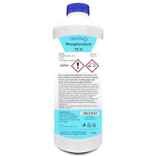 Centra24 Phosphorsäure 75% 1.6kg (=1L) Rostlöser Entkalker Urinsteinlöser hochkonzentriert lange Haltbarkeit technische Qualität