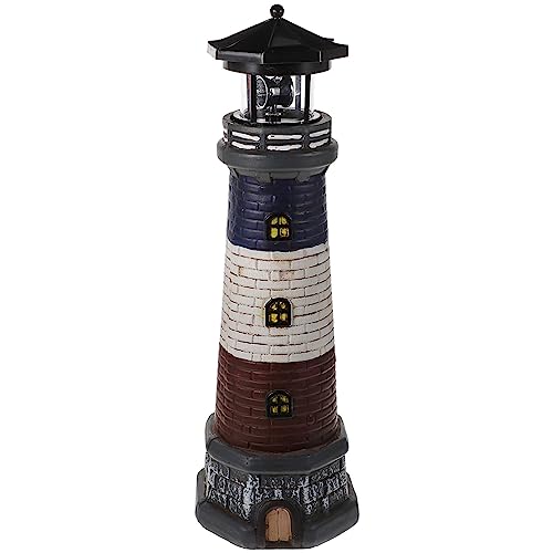 ABOOFAN Phare De Jardin Solaire Balise LED Lumières De Jardin Tournantes Lumière LED Tournante Décor Extérieur Pelouse Résine Phare Noir