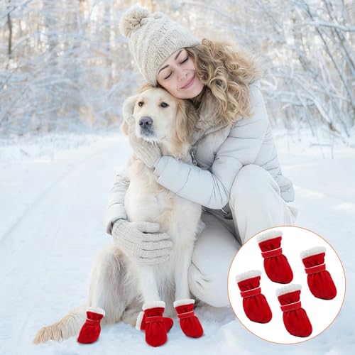 CHONGQILAO Hundeschuhe Pfotenschutz Outdoor, 4 Stücke Hundeschuhe Winter Pfotenschutz Hund Schneestiefel Hunde Schuhe rutschfeste Warme, Winter Schnee Hundestiefel für Große Mittlere Kleine Hunde