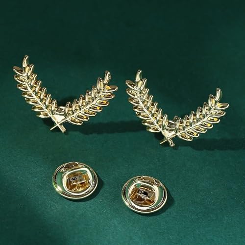 Image of coadipress Gentlemen Gold Silver Leaf Brooches Simple Elegant Retro Double Leaf Collar Pin Brooch Gold Silver Plant Leaves Brooches