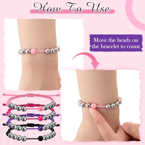 Quelay Set of 4 Multicolor Golf Stainless Steel 10 Beads Score Counter Bracelet with Leather Protective Bags Adjustable Golf Stroke Counting Bracelet Round Score Tracker Accessories4