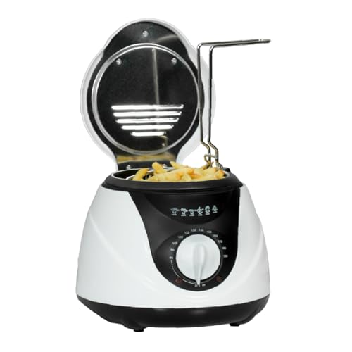 Quest 1 Litre Mini Deep Fat Fryer, 80°C - 190°C Adjustable Temperature, Deep Fryer for Chicken, Chips & More, Serves 1-2, Easy Clean, Non-Stick Bowl & Basket, 900W (35150)