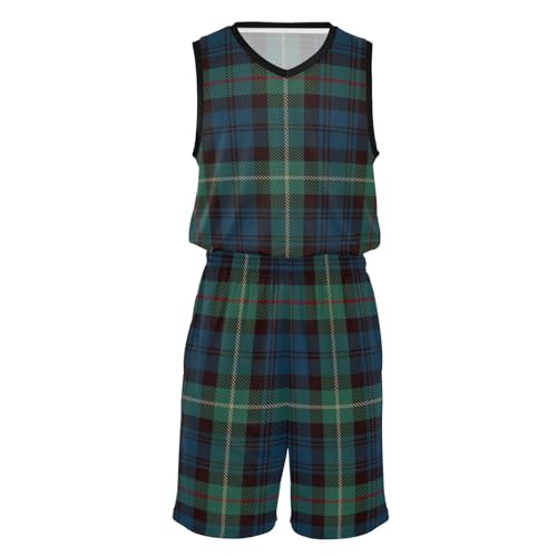 Maillot et short de basket écossais bleu vert pour entraînement et match