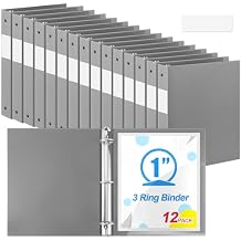 Skyygemm 12 Pack 1 Inch 3 Ring Plastic Binders, Bulk Flexible PP Binders for Classroom & School Supplies, Letter Size 8.5 x 11, Holds 240 Sheets with Interior Pocket Gray