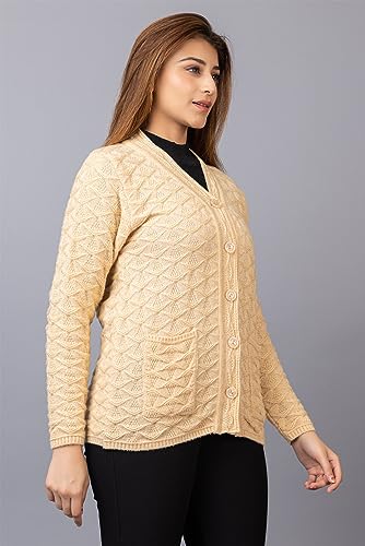 Image of Women Woolen V Neck Casual Wear Stylish Cardigan Sweaters for Winter with Front Pockets