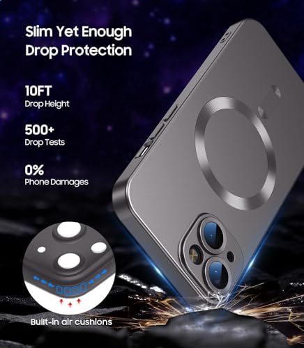 Image of DIZORO Magnetic Case for iPhone 13 / iPhone 14 Cover [Compatible with MagSafe][Built-in Camera Lens Protector] Slim Soft Silicone Bumper Shockproof Metallic Luster Back Cover Phone Cases (Grey)