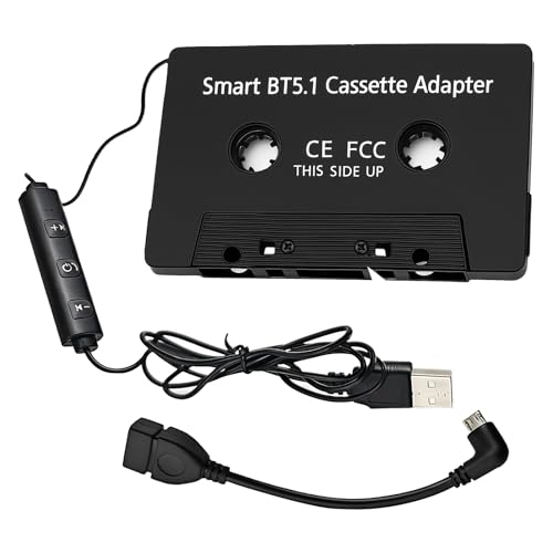 Adaptador Bluetooth para coche, adaptador de casete 5.1 para radio de coche, adaptador de casete con micrófono, Hi Fi, estéreo, llamadas manos libres para smartphones, MP3, reproductores de CD y radio