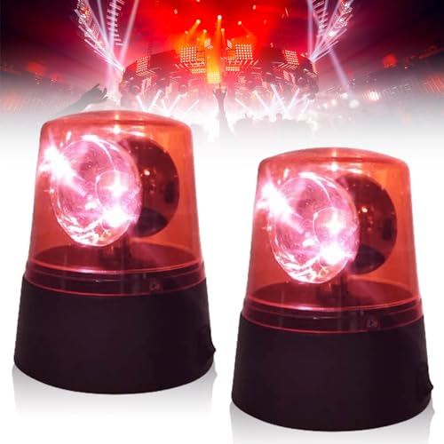 Lot de 2 lampes LED clignotantes : éclairage festif rouge, gyrophare réflecteur rotatif, flash DJ 360°, piles, décoration club, fête, salle de bal