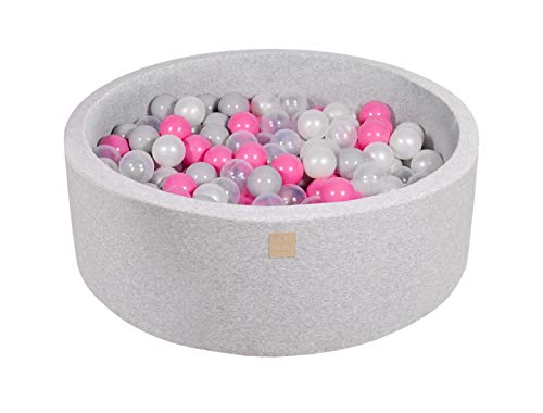 MEOWBABY Piscine À Balles 90X30cm/200 Balles ∅ 7Cm pour Bébé Enfant Bambin Jouets pour Les Tout-Petits Rond Mousse Fabriqué en UE Gris Clair: Rose Clair/Gris/Perle Blanche/Transparent