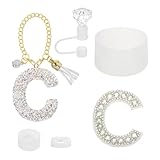 QUARKZMAN Juego De Accesorios Para Stanley Tumbler Cup, Decoraciones De Iniciales Para Tumbler Cup 30/40OZ Incluye Tapa De Pajita Con Diamantes Llavero Con Funda Tapón Set Blanco(C)
