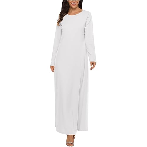 Abaya for Women Muslim Dress Spring and Fall Round-Neck Dress Long Sleeves Oversized Dresses Kaftan Maxi Gown