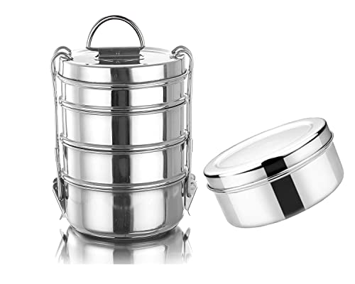 Image of BLeaf Stainless Steel-5 Container Lunch Box /Tiffin Box Without Clip-Food Grade 5 Tier (700ml)