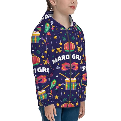 Happy Mardi Gras Kids Pullover Hoodies Boys Zip Up Sweatshirts Girls Athletic Clothes with Pocket4