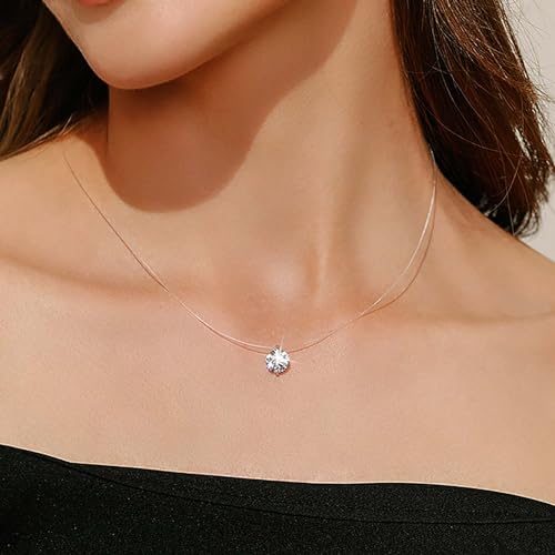 Atentuyi Boho Kristall Anhänger Silber Cz Halskette Unsichtbare Nylon Kette Choker Angelschnur Schlüsselbein Schmuck Für Frauen Mädchen