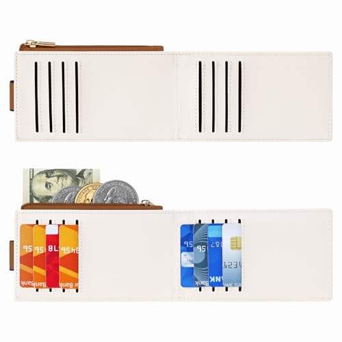 Image of Chelmon Women's RFID Slim Card Holder Wallet: Thin Bifold with Multi-Card Case & Zipper Coin Pocket Purse (Beige Brown)