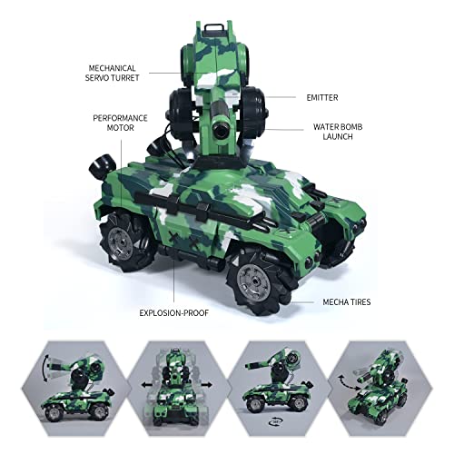 RC Tank Car 12In Waterproof with 180° Rotating Shooting & 360° Rotating Vehicle, 2.4Gz Remote Control Military Battle Tank Toy Gift for Adult Boys Girls Teens Christmas