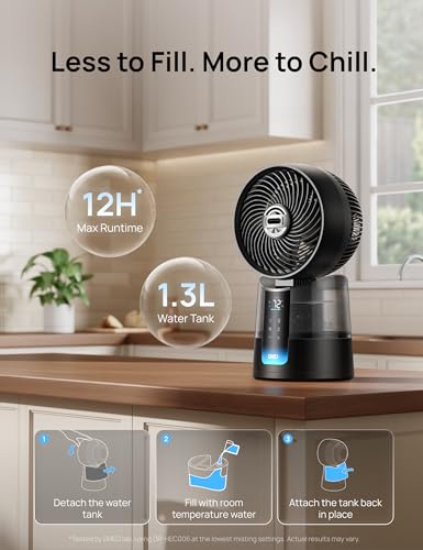 Image of DREO TurboCool Misting Fan 516, 150+30 Omni-directional Oscillating, Desk Cooling Fan 5℉ Drop, Evaporative air cooler, 26 ft /s Wind, Ultrafine Mist, 20dB, 6 Speeds 2 Modes, Remote Control, Black
