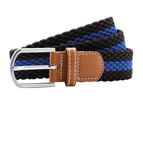 Asquith & Fox Two Colour Stripe Braid Stretch Belt AQ901 - Unisex Adjustable - Black/Royal