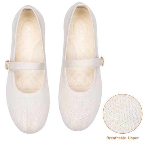 Image of Frank Mully Women's Mary Jane Flats Comfortable Dressy Ballet Flats Casual Round Toe Slip On Washable Knitted Fabric Office Work Woman Shoes