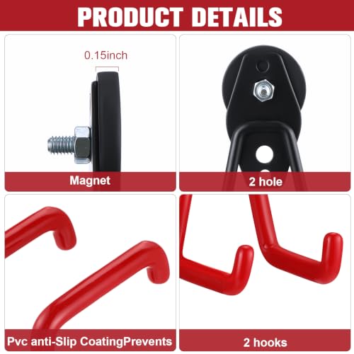 Image of Landhoow 18 Pcs Large Magnetic Hooks Heavy Duty Garage Magnet Hooks Strong Storage Utility Magnetic Hangers with Anti Slip Rubber Coating for Indoor and Outdoor Hanging (Dark Red)