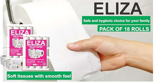 Image of Eliza Premium 3 Ply Toilet Disposable Roll Pack of 18, Toilet Paper, Toilet & Tissue Roll, Pack of Eighteen Toilet Tissue Paper Rolls 200 Pulls Each- 9.8 x 10 cm