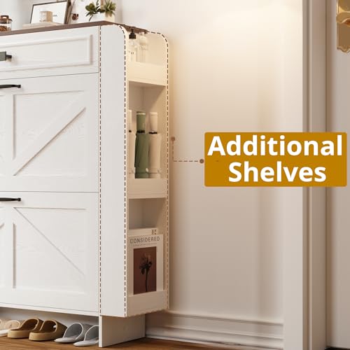 image for IRONCK Shoe Storage Cabinet with 2 Flip Drawers & Barn Door Design, Fr