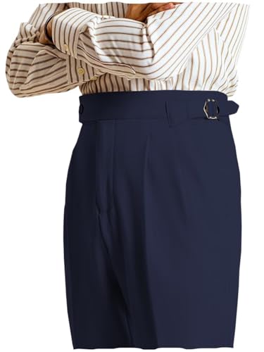 Men's Dress Pants Slim Fit Flat Front Casual Business Trousers Classic Gurkha Pants