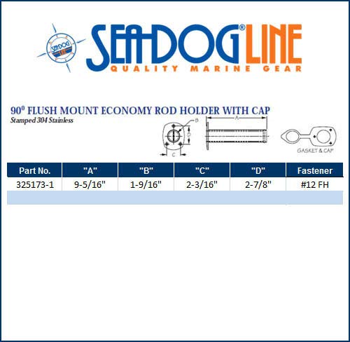 AMRS-325173-1 Sea-Dog Stainless Steel Flush Mount 90 Degree Rod Holder