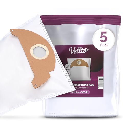 5x Vellto Bolsa Aspiradora Tejido Sintético Compatible Karcher WD2 MV2 WD2.200 WD2250 A2004 A2003 A2054 A2099 Repuesto 6.904-322.0 Bolsas Polvo Filtro Vlies
